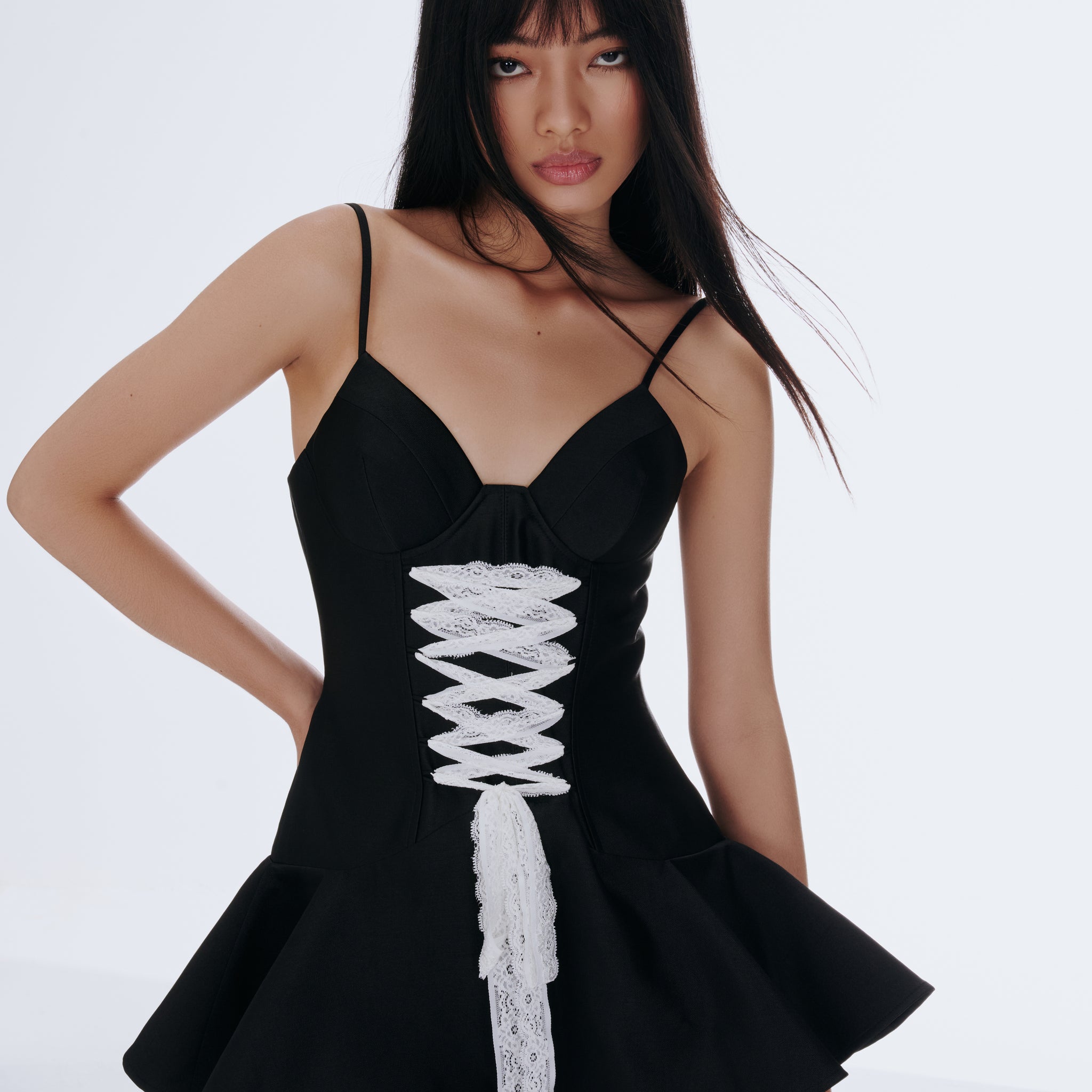 BLACK TAFFETA CORSET MINI DRESS