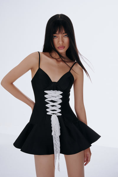 BLACK TAFFETA CORSET MINI DRESS – MOISON
