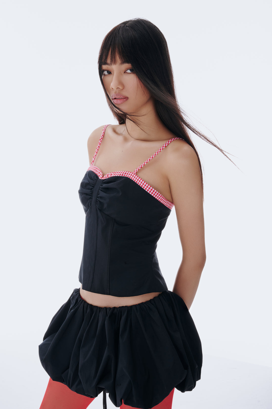 BLACK COTTON BUSTIER TOP